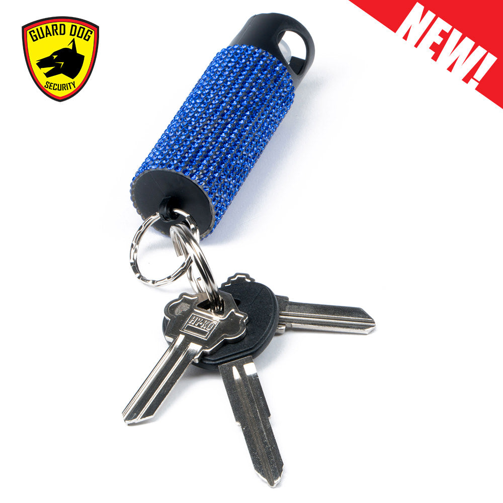 Bling It On Key Ring Pepper Spray with Blue Jeweled Case