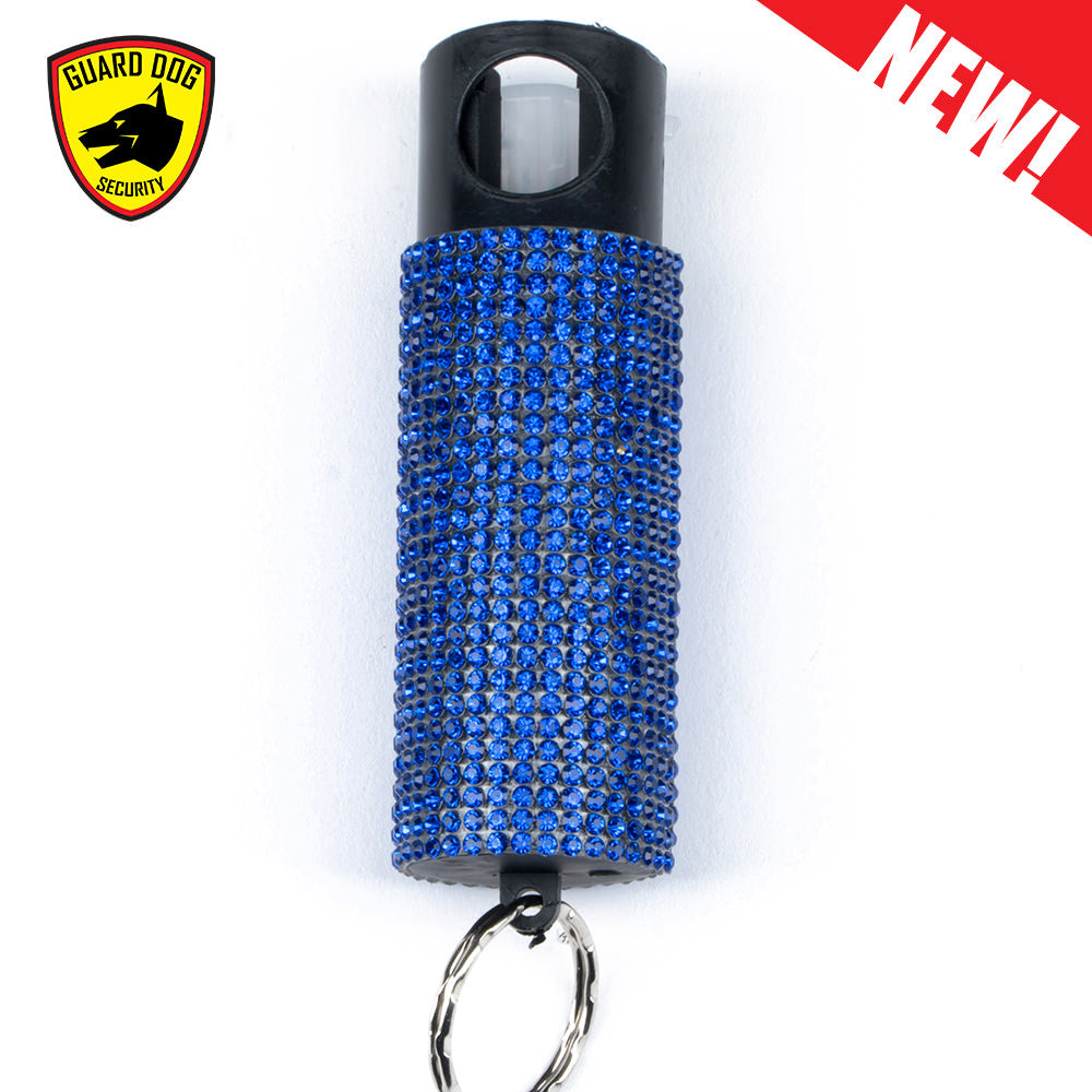 Bling It On Key Ring Pepper Spray with Blue Jeweled Case