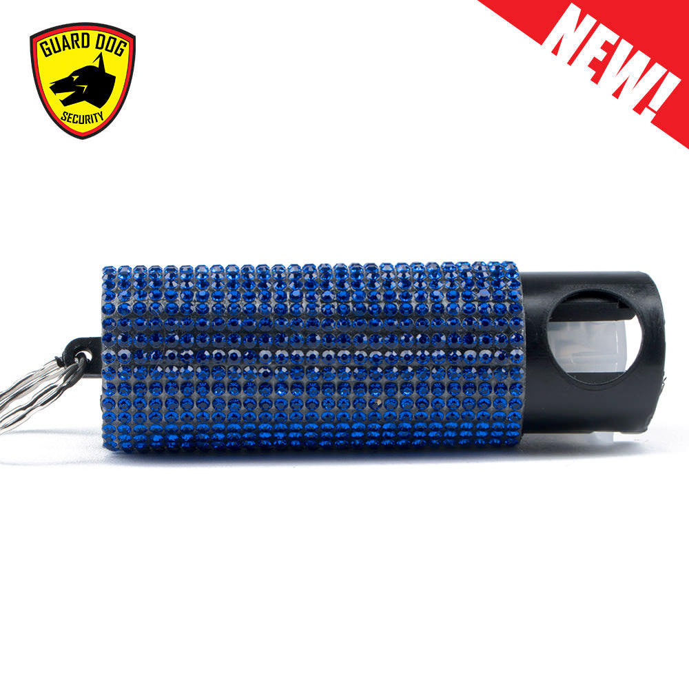 Bling It On Key Ring Pepper Spray with Blue Jeweled Case