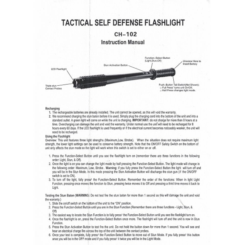 17" Rechargeable Stun Gun LED Flashlight