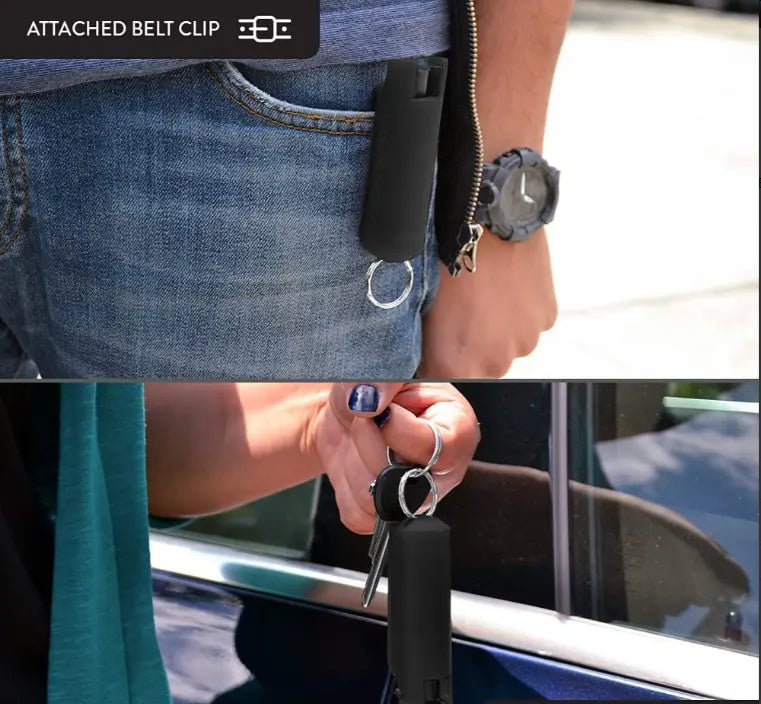 Black Hard Case Personal Defense Pepper Spray Keychain With Belt Clip - TrueGrit Gear