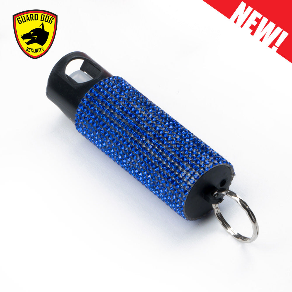 Bling It On Key Ring Pepper Spray with Blue Jeweled Case