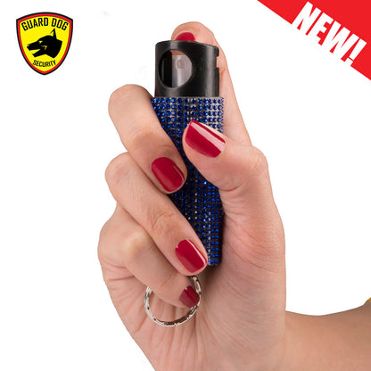 Bling It On Key Ring Pepper Spray with Blue Jeweled Case