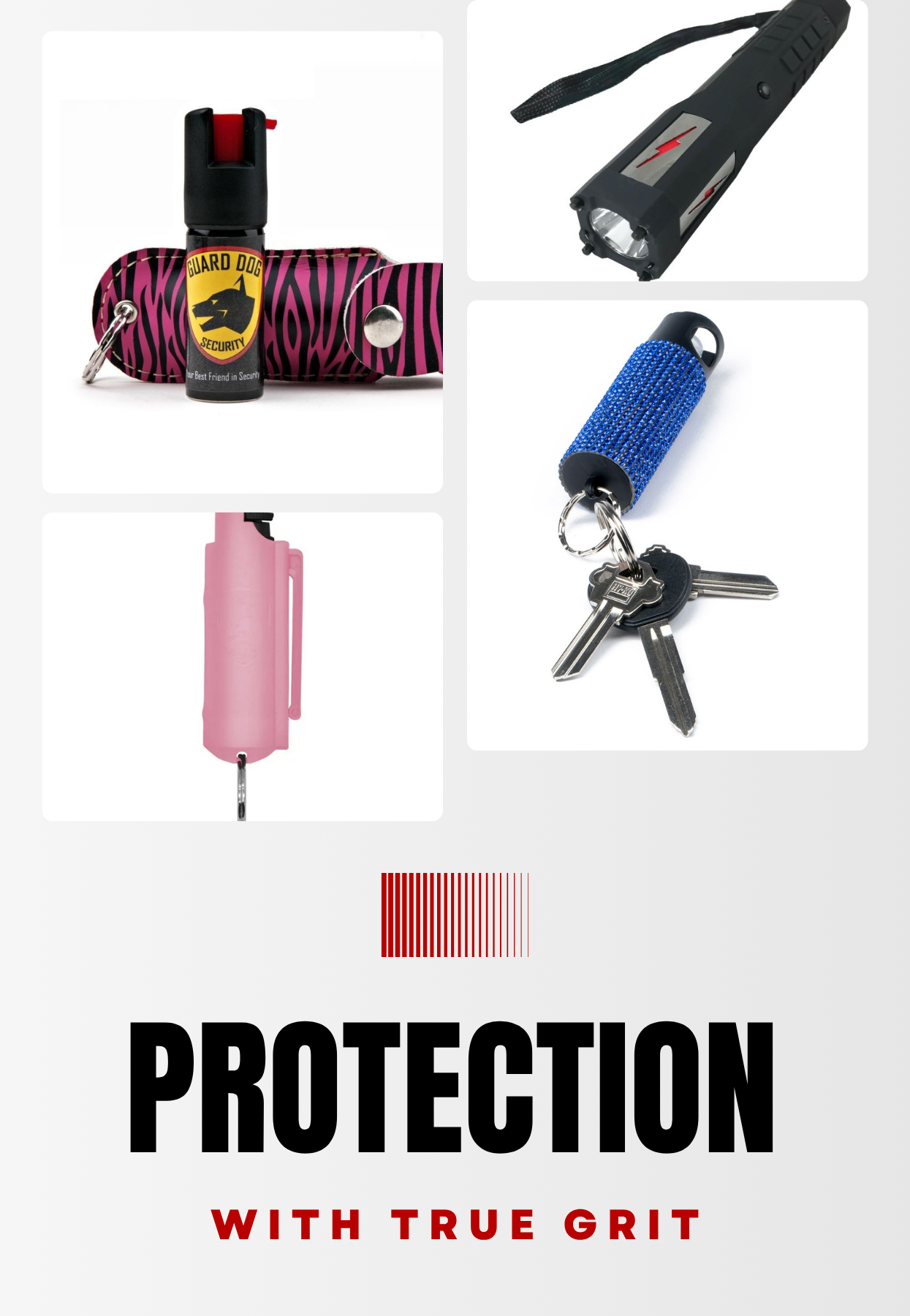 TrueGrit Gear offers powerful, discreet self-defense products including keychain pepper spray, tasers, and alarms
