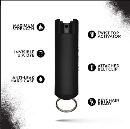 Black Hard Case Personal Defense Pepper Spray Keychain With Belt Clip - TrueGrit Gear