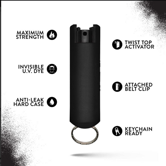 Black Hard Case Personal Defense Pepper Spray Keychain With Belt Clip